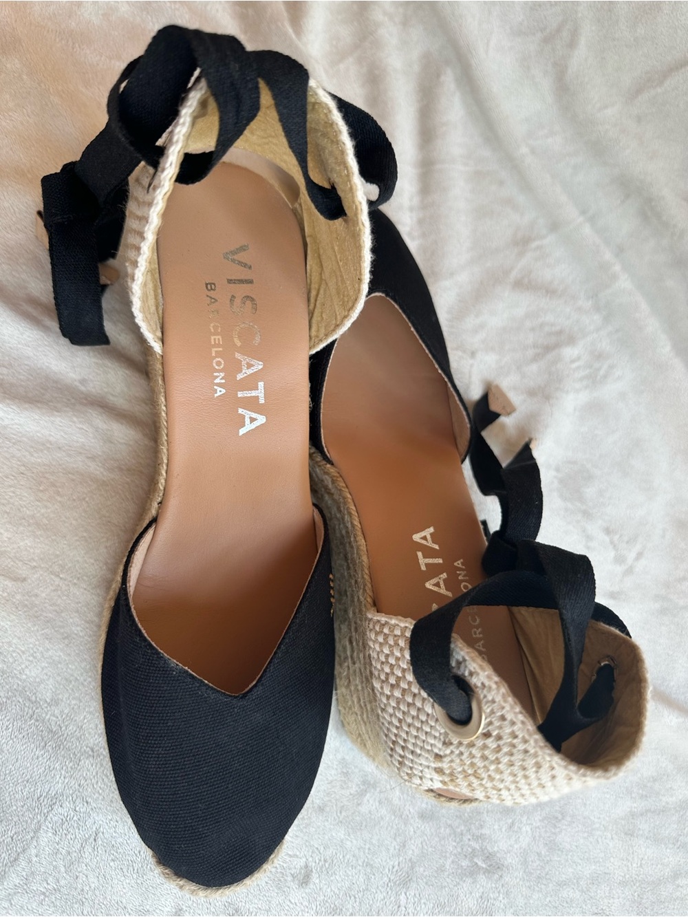 VISCATA Barcelona Black Espadrille Wedges with Ankle Tie